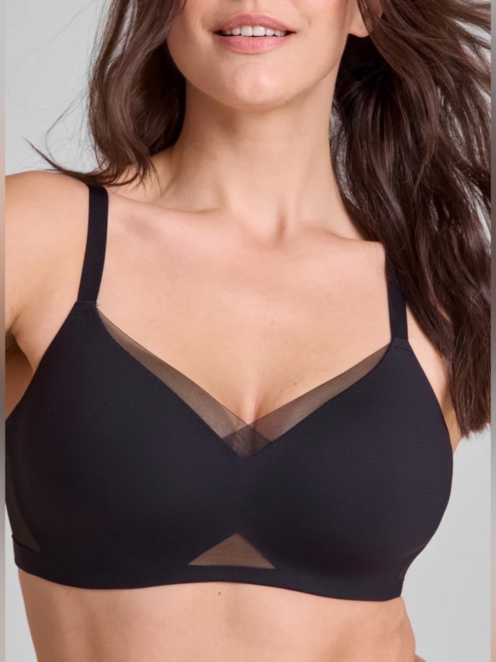 Honeylove CrossOver Bra Runway Black Nude Mesh Wireless Size L
